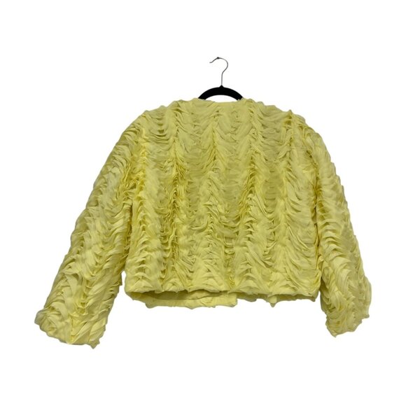 Zara Womens Blazer Jacket M Medium Yellow Textured Ruffled Cropped 3920/273 NWT - Picture 5 of 16